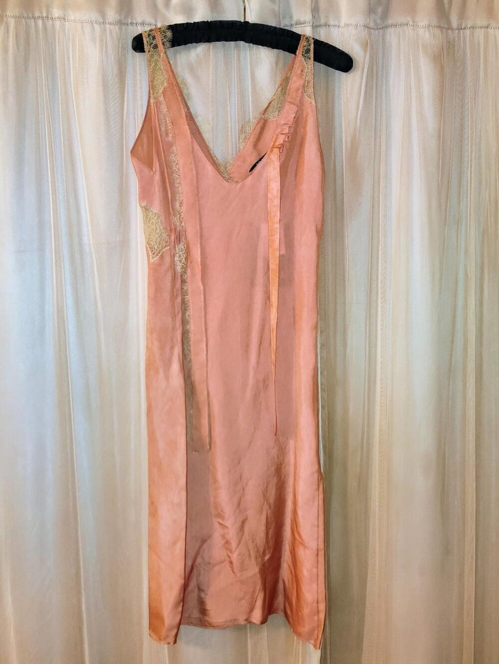 Zara by Willy Chavarria peach pink lace trim Lingerie-style slip dress sz XS - Picture 3 of 5